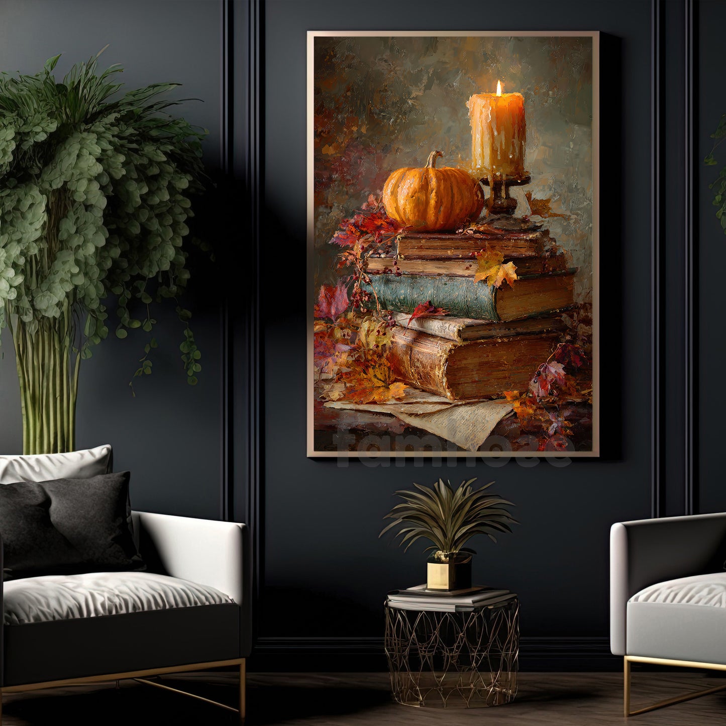 Halloween Pumpkin Book Canvas Painting, Autumn Tales Wall Art Decor, Spooky Season Poster Gift For Book Lovers, Pumpkin Lovers