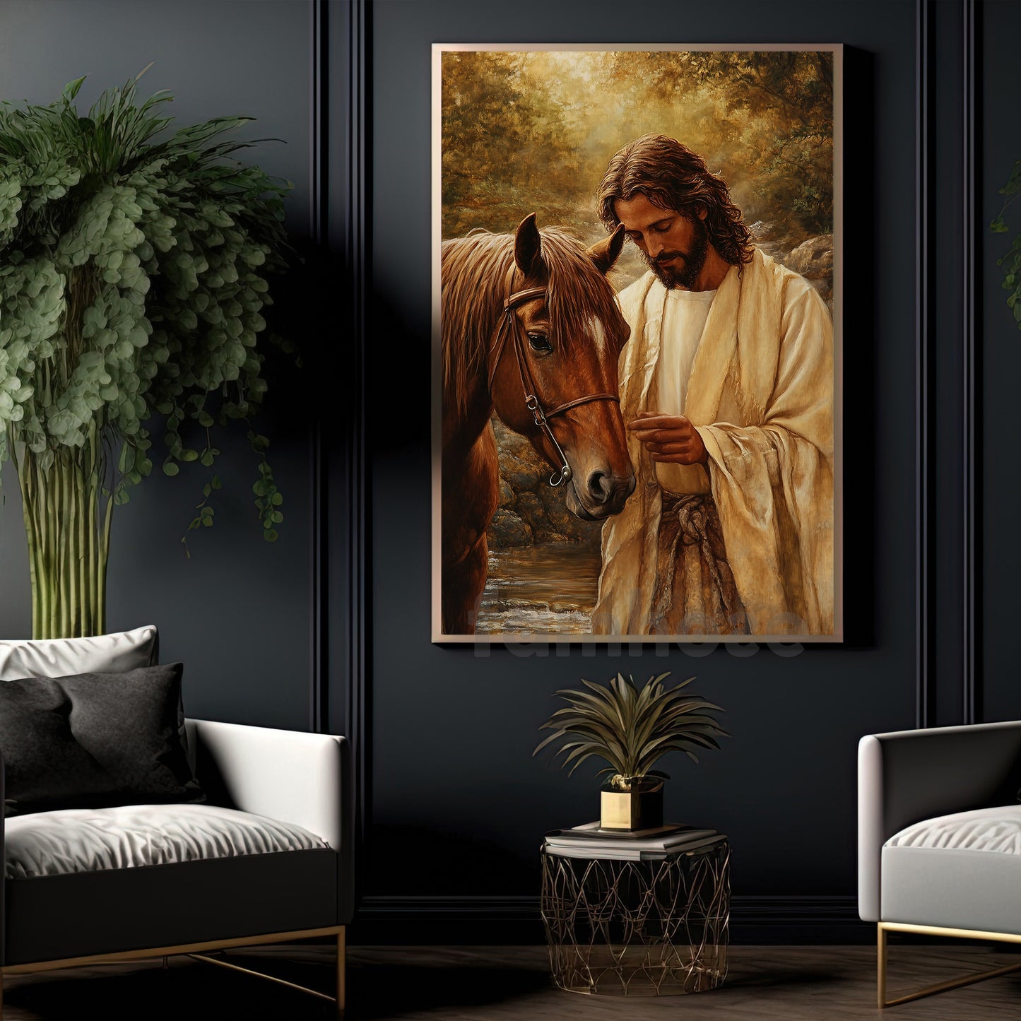 Horse & Jesus Canvas Painting, Compassion And Grace Wall Art Decor, Christian Poster Gift