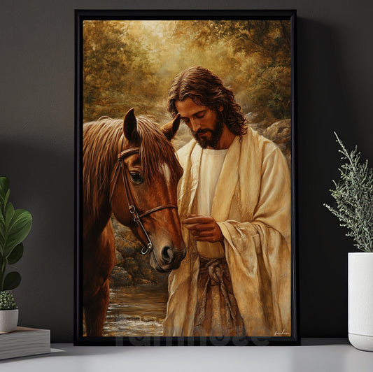 Horse & Jesus Canvas Painting, Compassion And Grace Wall Art Decor, Christian Poster Gift