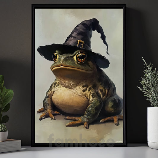 Funny Halloween Witch Frog Canvas Painting, The Littlest Swamp Witch Spooky Season Wall Art Decor, Halloween Poster Gift For Witch Lover