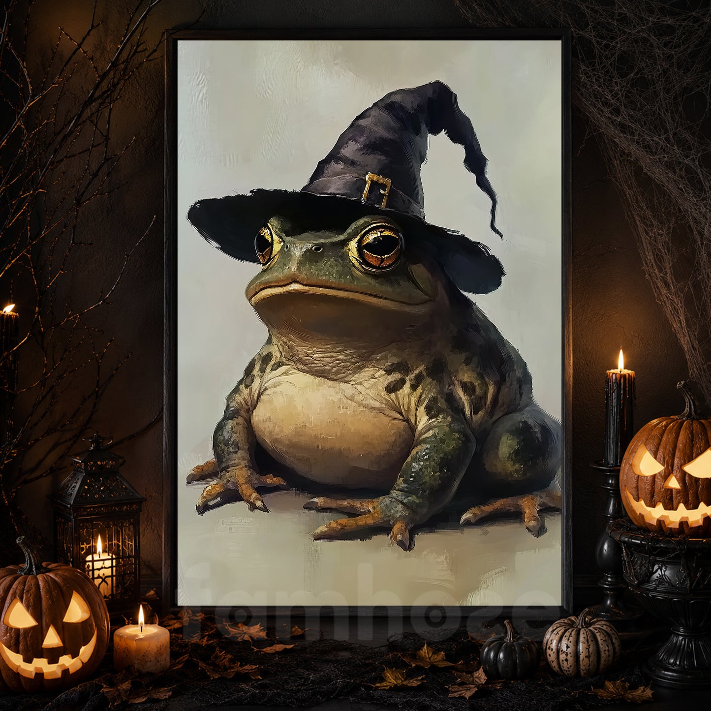 Funny Halloween Witch Frog Canvas Painting, The Littlest Swamp Witch Spooky Season Wall Art Decor, Halloween Poster Gift For Witch Lover