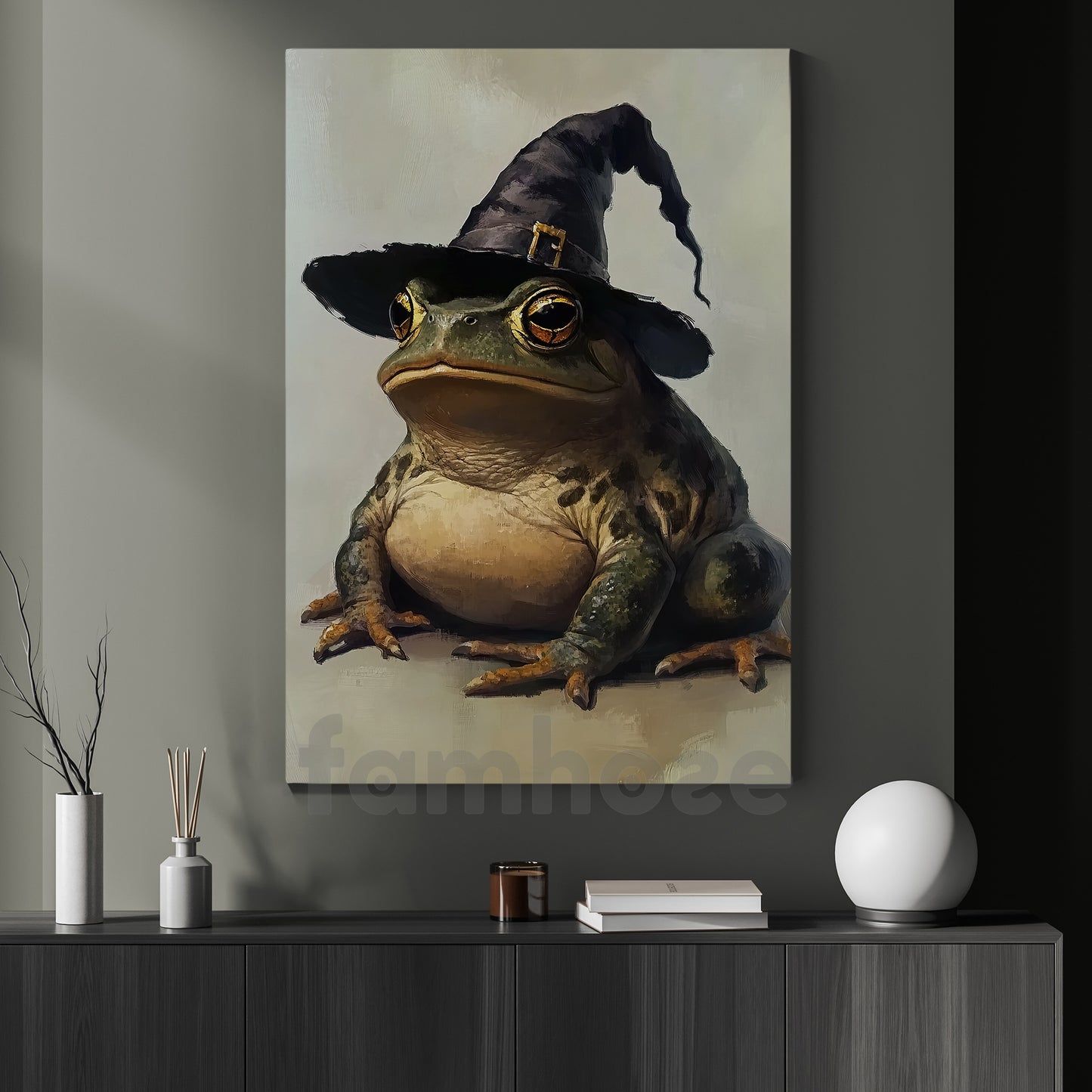 Funny Halloween Witch Frog Canvas Painting, The Littlest Swamp Witch Spooky Season Wall Art Decor, Halloween Poster Gift For Witch Lover