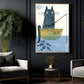 Nordic Style Cat Fishing Canvas Painting, Cat Fisherman Wall Art Decor, Poster Gift For Cat Lovers