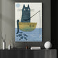 Nordic Style Cat Fishing Canvas Painting, Cat Fisherman Wall Art Decor, Poster Gift For Cat Lovers