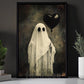 Halloween Ghost Canvas Painting, Ghost With Black Heart Balloon Wall Art Decor, Spooky Season Poster Gift For Boo Lover