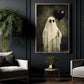 Halloween Ghost Canvas Painting, Ghost With Black Heart Balloon Wall Art Decor, Spooky Season Poster Gift For Boo Lover