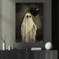 Halloween Ghost Canvas Painting, Ghost With Black Heart Balloon Wall Art Decor, Spooky Season Poster Gift For Boo Lover