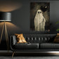 Halloween Ghost Canvas Painting, Ghost With Black Heart Balloon Wall Art Decor, Spooky Season Poster Gift For Boo Lover