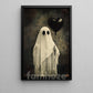 Halloween Ghost Canvas Painting, Ghost With Black Heart Balloon Wall Art Decor, Spooky Season Poster Gift For Boo Lover