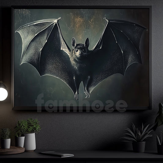 Cute Bat Canvas Painting, Realistic Bat Illustration Spooky Season Wall Art Decor, Poster Gift For Bat Lovers