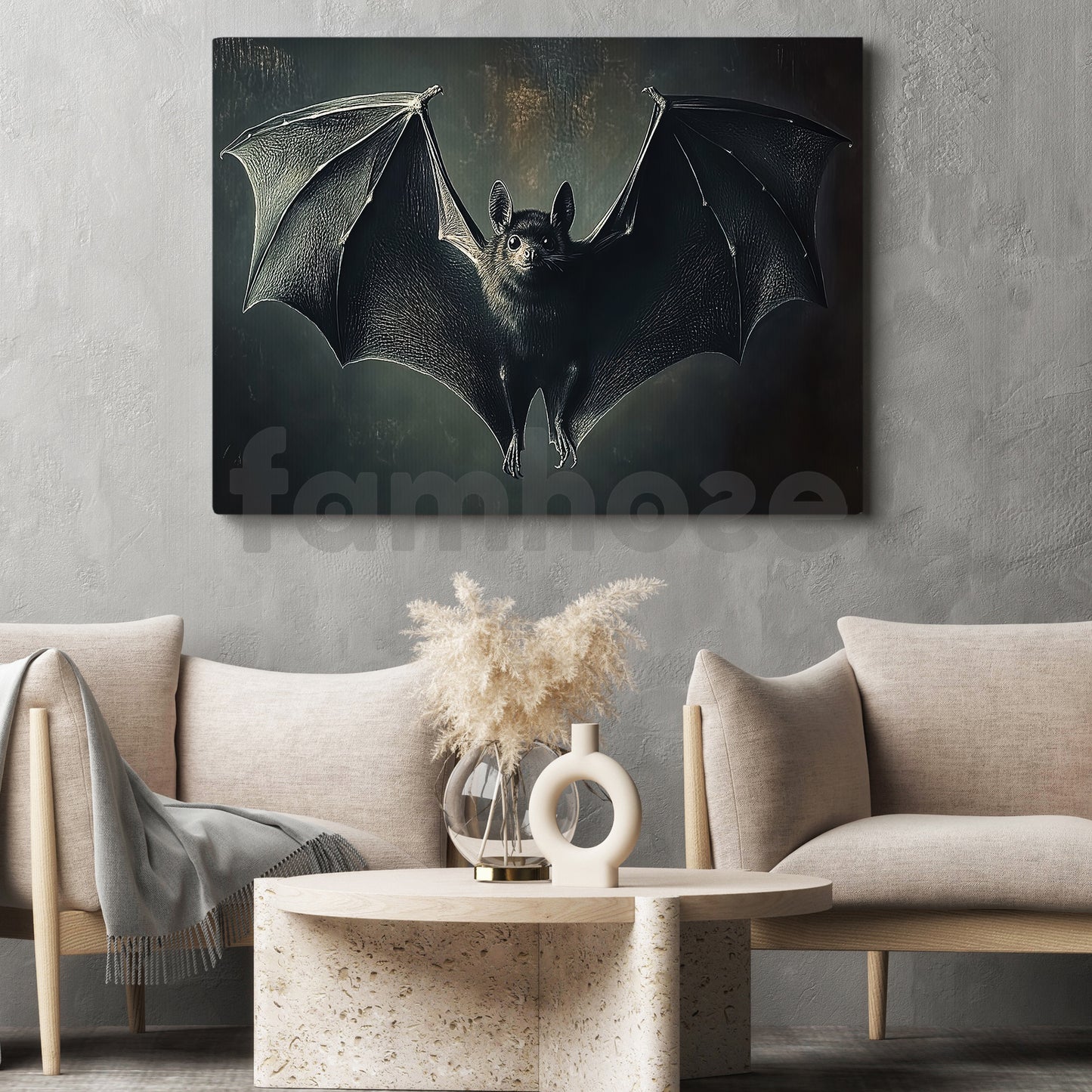 Cute Bat Canvas Painting, Realistic Bat Illustration Spooky Season Wall Art Decor, Poster Gift For Bat Lovers