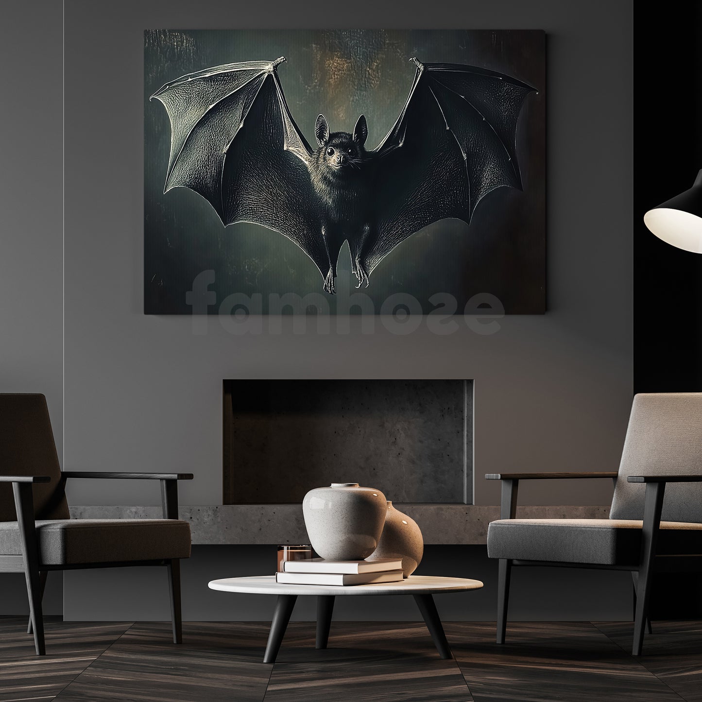 Cute Bat Canvas Painting, Realistic Bat Illustration Spooky Season Wall Art Decor, Poster Gift For Bat Lovers