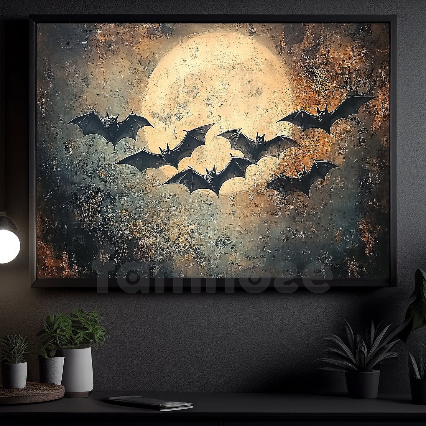 Halloween Flying Bats Canvas Painting, When The Moon Calls The Night Spooky Season Wall Art Decor, Halloween Poster Gift For Bats Lovers