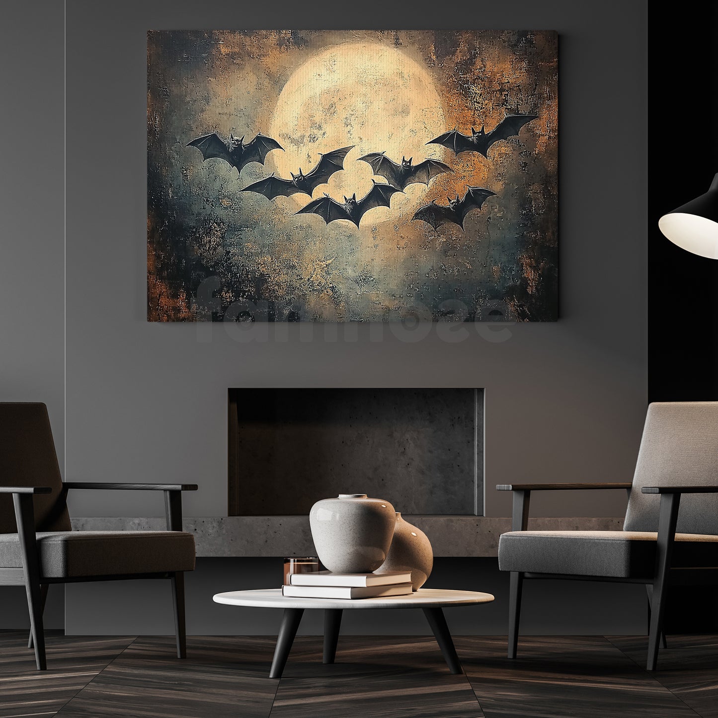 Halloween Flying Bats Canvas Painting, When The Moon Calls The Night Spooky Season Wall Art Decor, Halloween Poster Gift For Bats Lovers