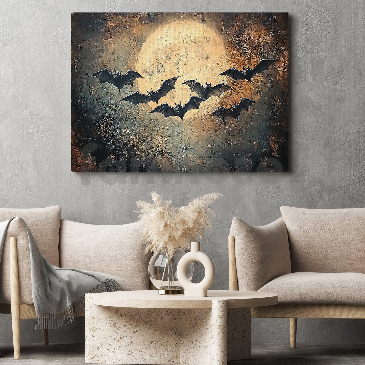 Halloween Flying Bats Canvas Painting, When The Moon Calls The Night Spooky Season Wall Art Decor, Halloween Poster Gift For Bats Lovers