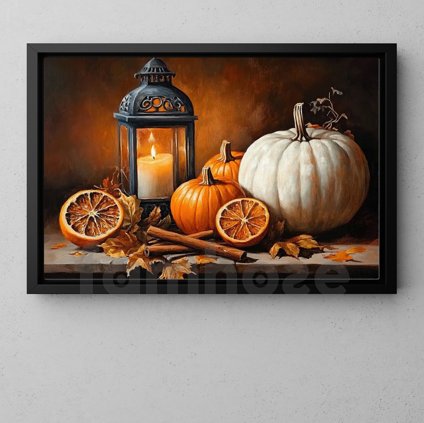 Halloween Candle And Pumpkin Canvas Painting, White Pumpkin Warm Hearts Spooky Season Wall Art Decor, Halloween Poster Gift For Pumpkins Lover