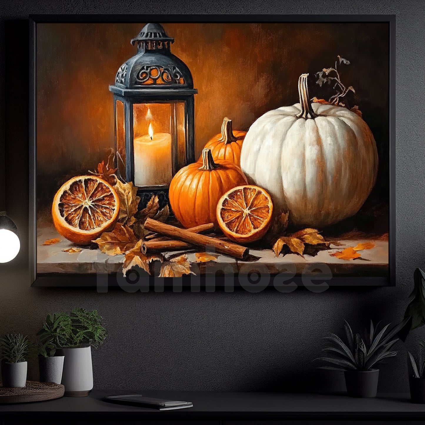 Halloween Candle And Pumpkin Canvas Painting, White Pumpkin Warm Hearts Spooky Season Wall Art Decor, Halloween Poster Gift For Pumpkins Lover
