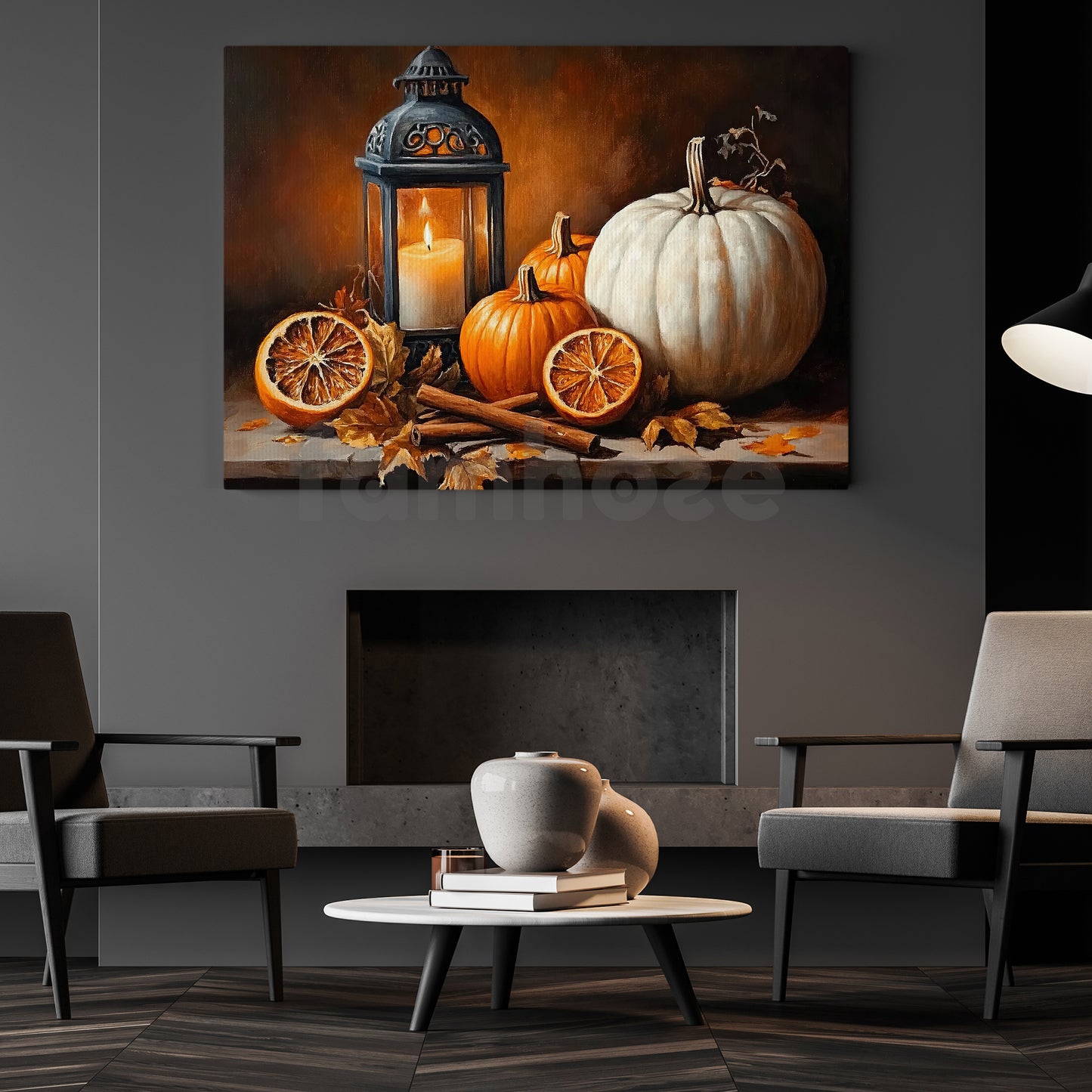Halloween Candle And Pumpkin Canvas Painting, White Pumpkin Warm Hearts Spooky Season Wall Art Decor, Halloween Poster Gift For Pumpkins Lover