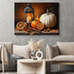 Halloween Candle And Pumpkin Canvas Painting, White Pumpkin Warm Hearts Spooky Season Wall Art Decor, Halloween Poster Gift For Pumpkins Lover