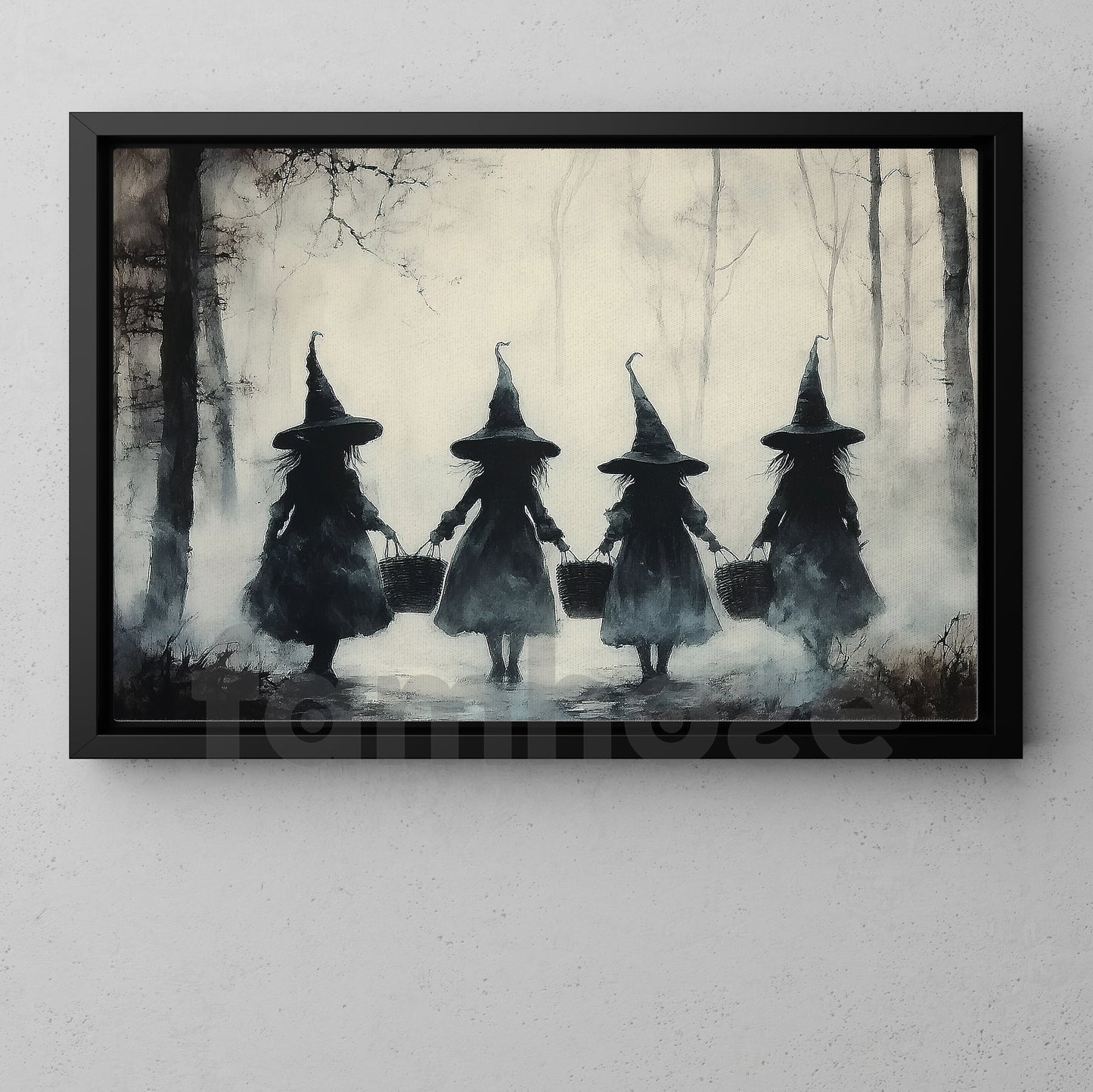 Halloween Witch Kid Canvas Painting, Sisters Of The Misty Woods Wall Art Decor, Spooky Season Poster Gift For Witch Lover
