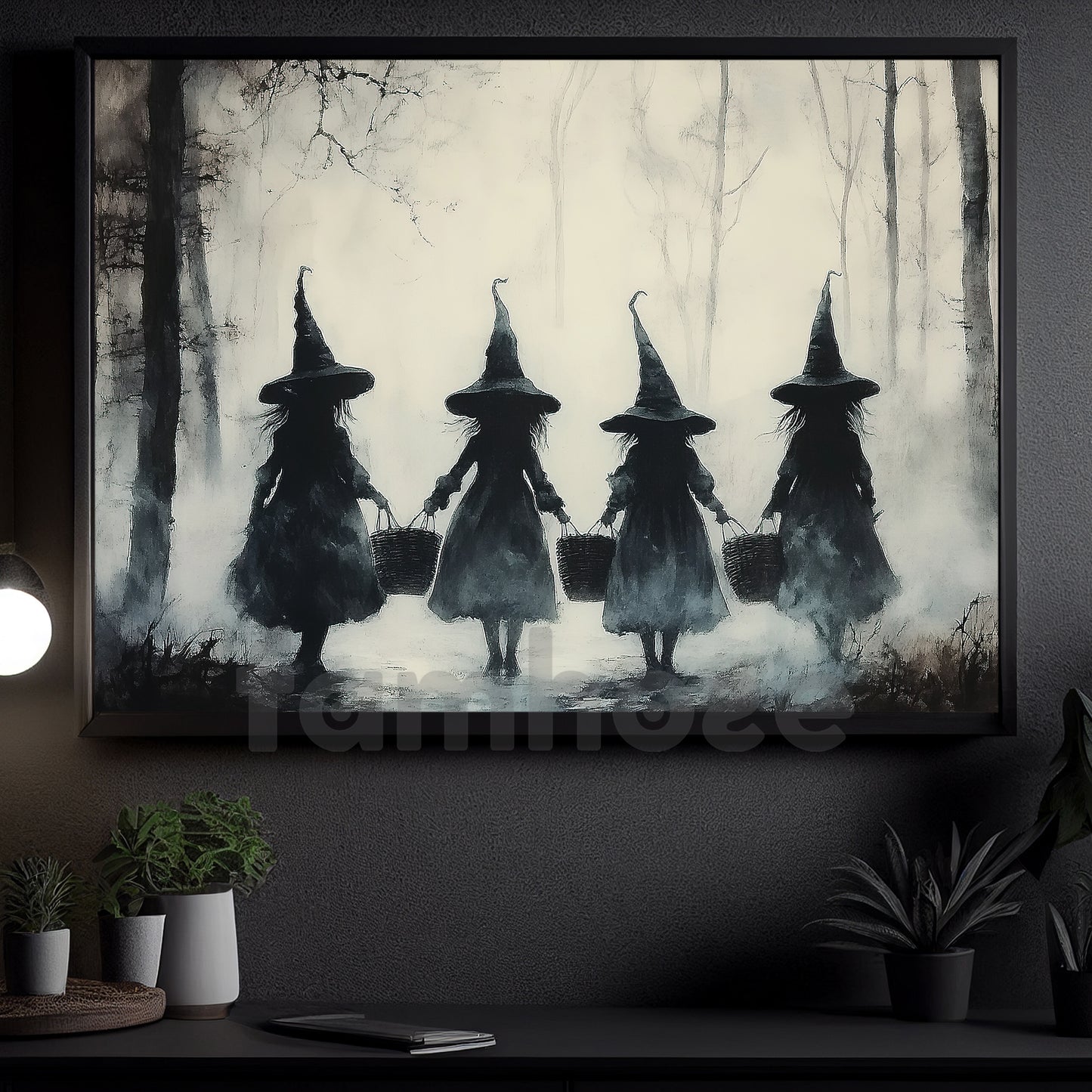 Halloween Witch Kid Canvas Painting, Sisters Of The Misty Woods Wall Art Decor, Spooky Season Poster Gift For Witch Lover