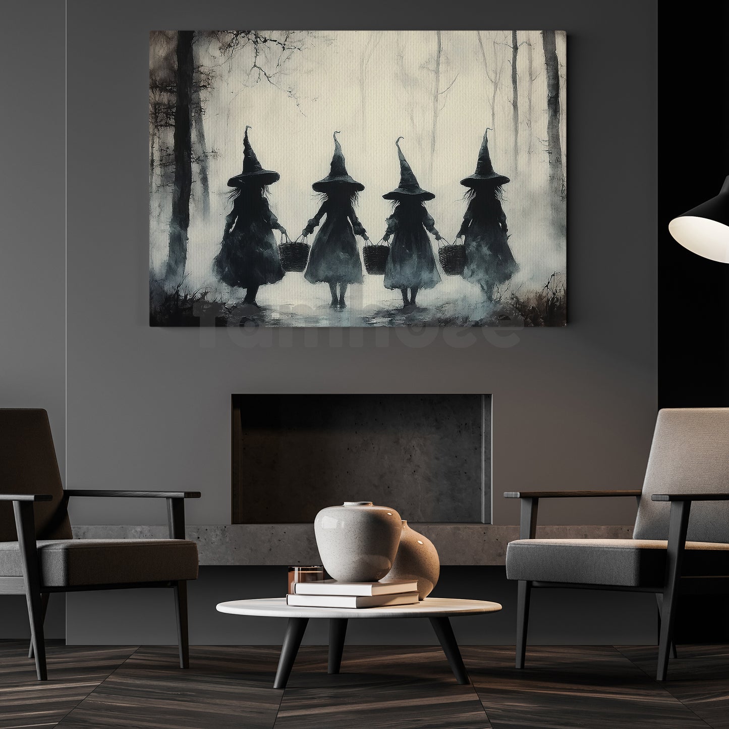 Halloween Witch Kid Canvas Painting, Sisters Of The Misty Woods Wall Art Decor, Spooky Season Poster Gift For Witch Lover