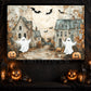Halloween Ghost And Pumpkin Canvas Painting, Haunted Village Spooky Season Wall Art Decor, Halloween Poster Gift For Ghost Lovers