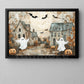 Halloween Ghost And Pumpkin Canvas Painting, Haunted Village Spooky Season Wall Art Decor, Halloween Poster Gift For Ghost Lovers
