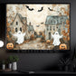 Halloween Ghost And Pumpkin Canvas Painting, Haunted Village Spooky Season Wall Art Decor, Halloween Poster Gift For Ghost Lovers