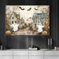 Halloween Ghost And Pumpkin Canvas Painting, Haunted Village Spooky Season Wall Art Decor, Halloween Poster Gift For Ghost Lovers