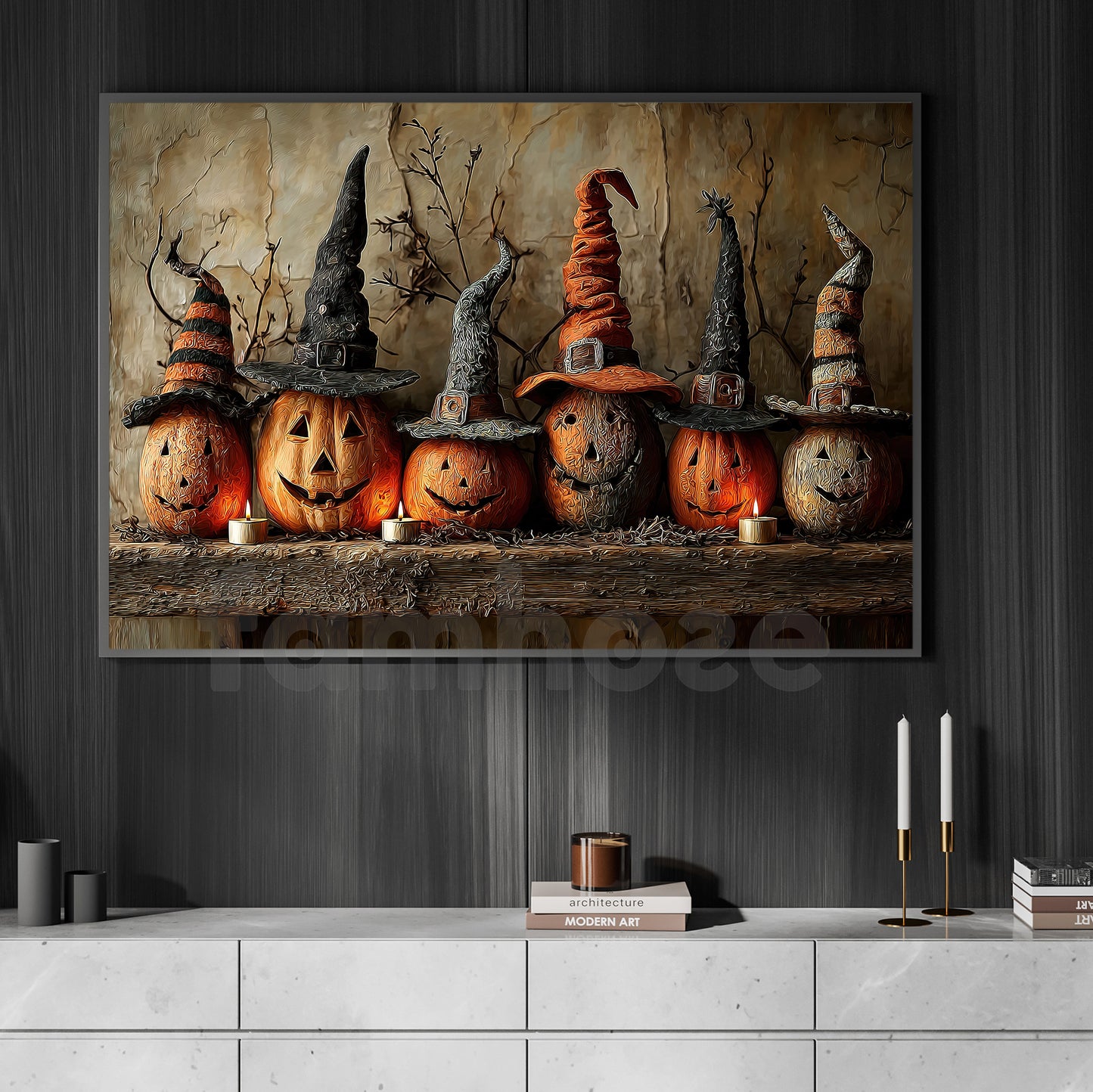 Halloween Pumpkin Witches Canvas Painting, Witchy Pumpkin Wall Art Decor, Spooky Season Poster Gift For Witch Lovers
