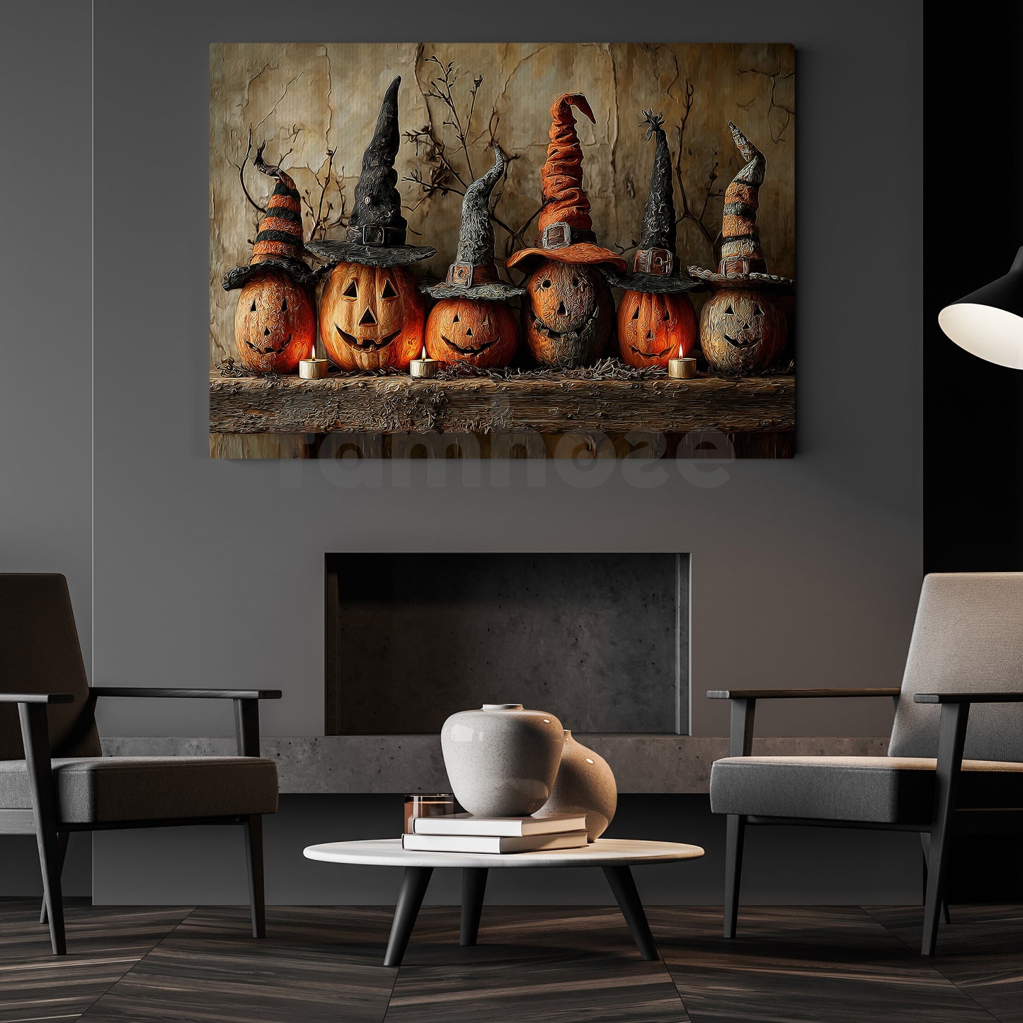 Halloween Pumpkin Witches Canvas Painting, Witchy Pumpkin Wall Art Decor, Spooky Season Poster Gift For Witch Lovers