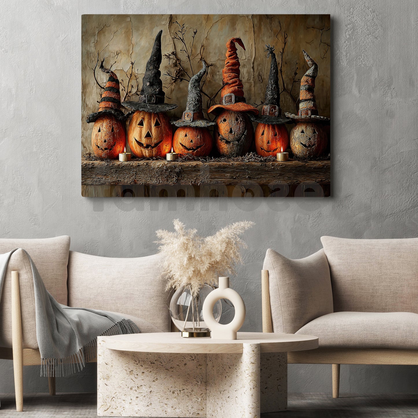 Halloween Pumpkin Witches Canvas Painting, Witchy Pumpkin Wall Art Decor, Spooky Season Poster Gift For Witch Lovers