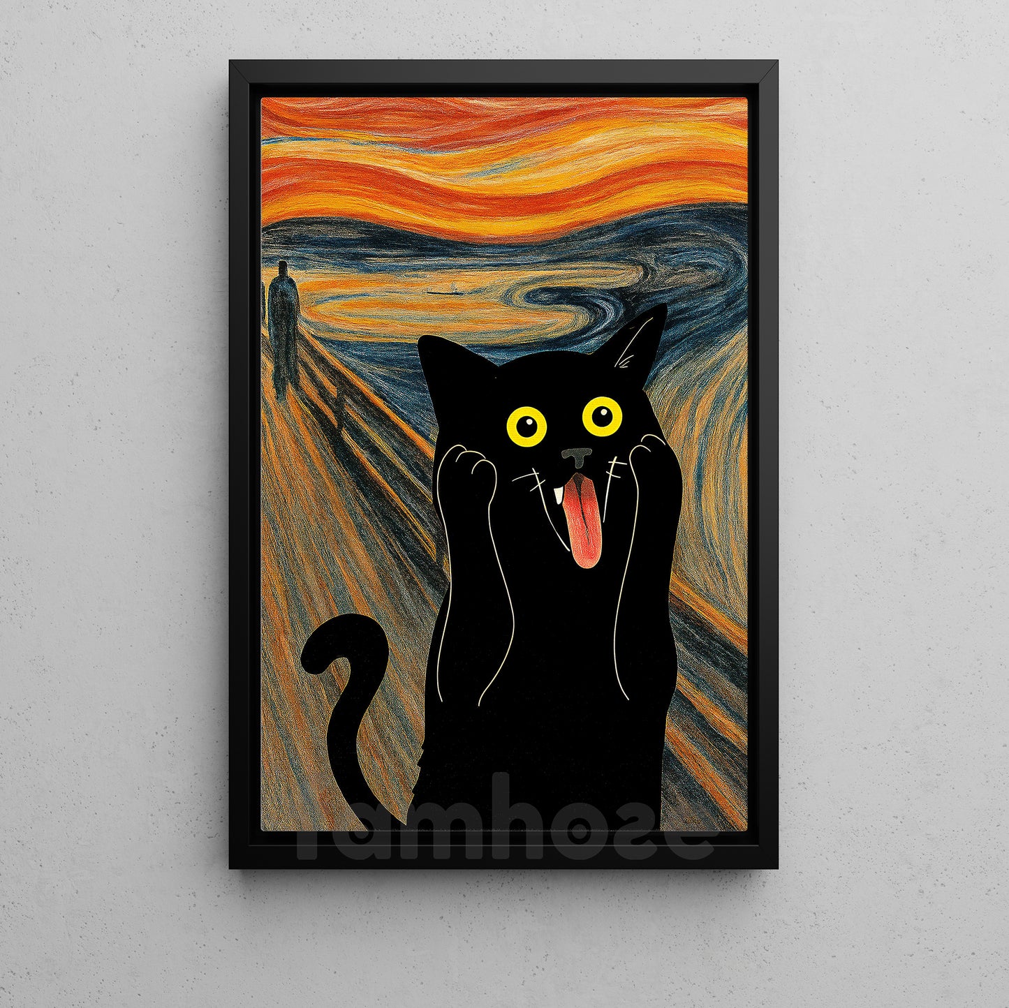 Funny Halloween Black Cat Canvas Painting,The Scream Cat Wall Art Decor Spooky Season Poster Gift For Cat Lovers