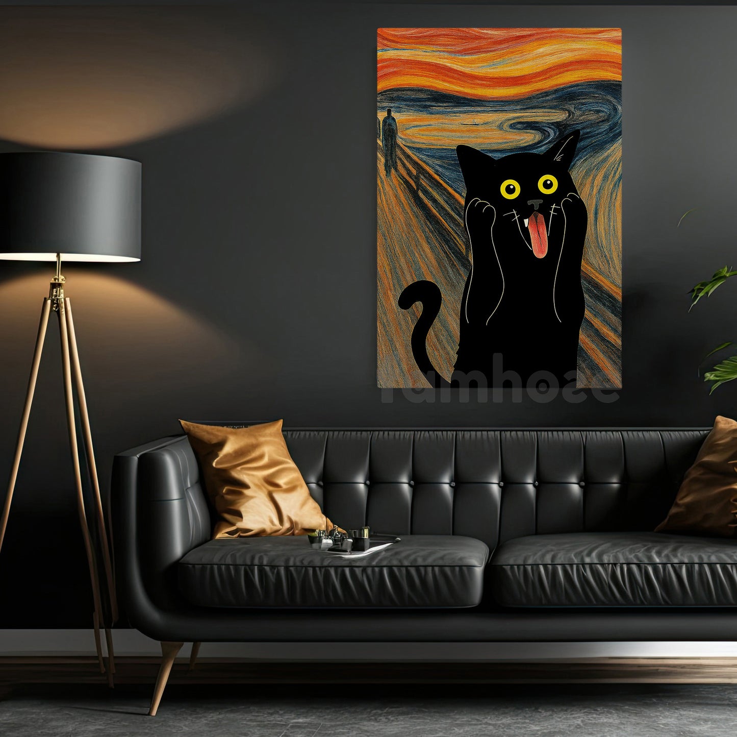 Funny Halloween Black Cat Canvas Painting,The Scream Cat Wall Art Decor Spooky Season Poster Gift For Cat Lovers