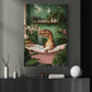 Funny T-Rex Bathroom Canvas Painting, Relaxing Dinosaur Wall Art Decor, Restroom Poster Gift For T-Rex Lovers