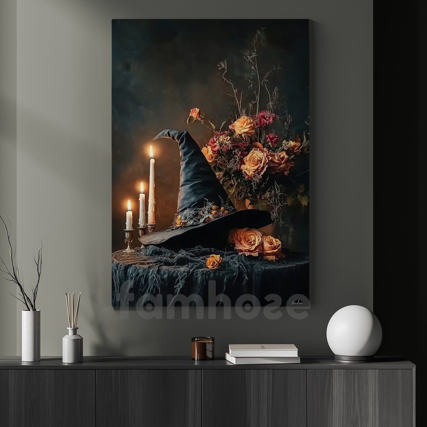Halloween Witch Hat Canvas Painting, The Witch's Forgotten Hat Spooky Season Wall Art Decor, Halloween Poster Gift For Witch Lover