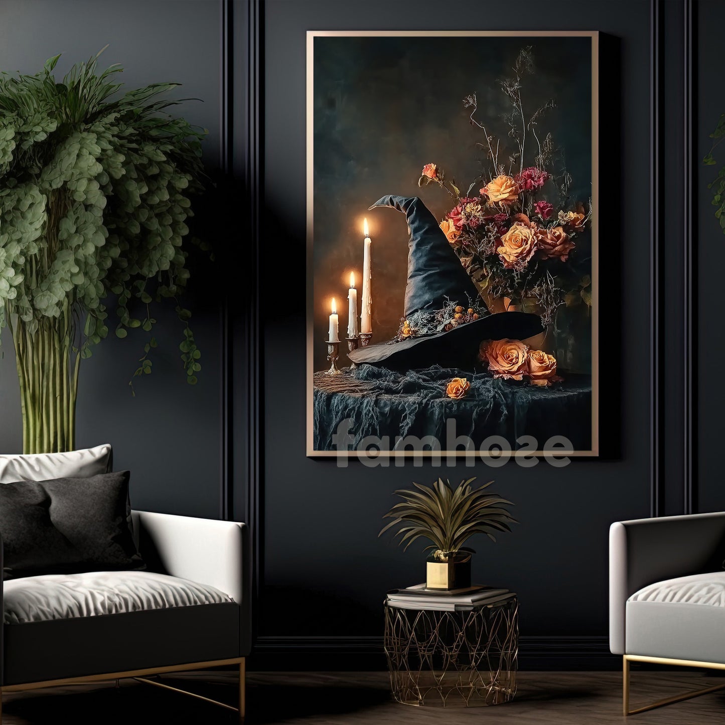 Halloween Witch Hat Canvas Painting, The Witch's Forgotten Hat Spooky Season Wall Art Decor, Halloween Poster Gift For Witch Lover