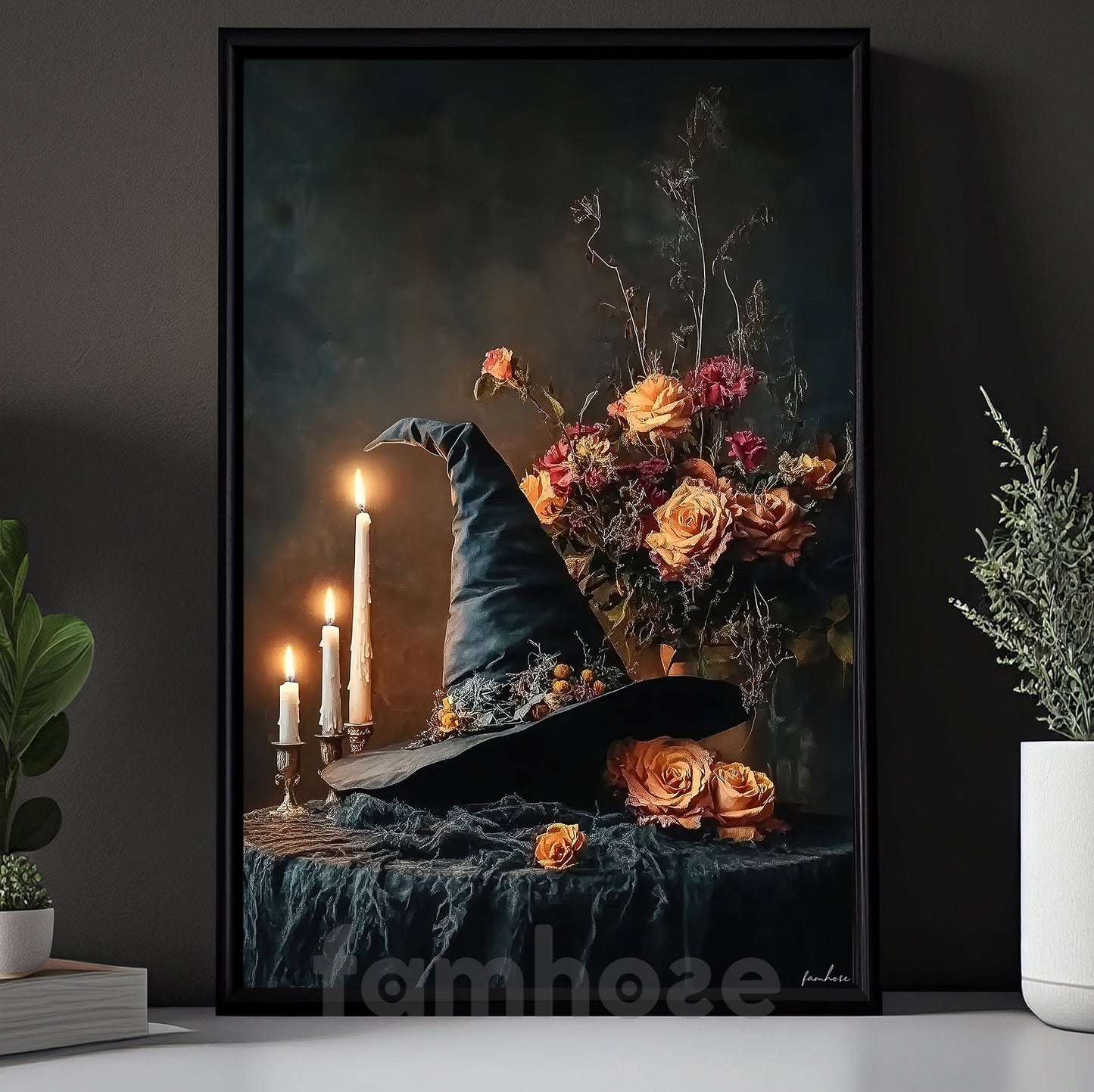 Halloween Witch Hat Canvas Painting, The Witch's Forgotten Hat Spooky Season Wall Art Decor, Halloween Poster Gift For Witch Lover