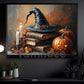 Halloween Witch Hat & Magic Books Canvas Painting, Pages Of Pumpkin Magic Wall Art Decor, Spooky Season Poster Gift For Witch Lover