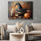 Halloween Witch Hat & Magic Books Canvas Painting, Pages Of Pumpkin Magic Wall Art Decor, Spooky Season Poster Gift For Witch Lover