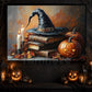 Halloween Witch Hat & Magic Books Canvas Painting, Pages Of Pumpkin Magic Wall Art Decor, Spooky Season Poster Gift For Witch Lover