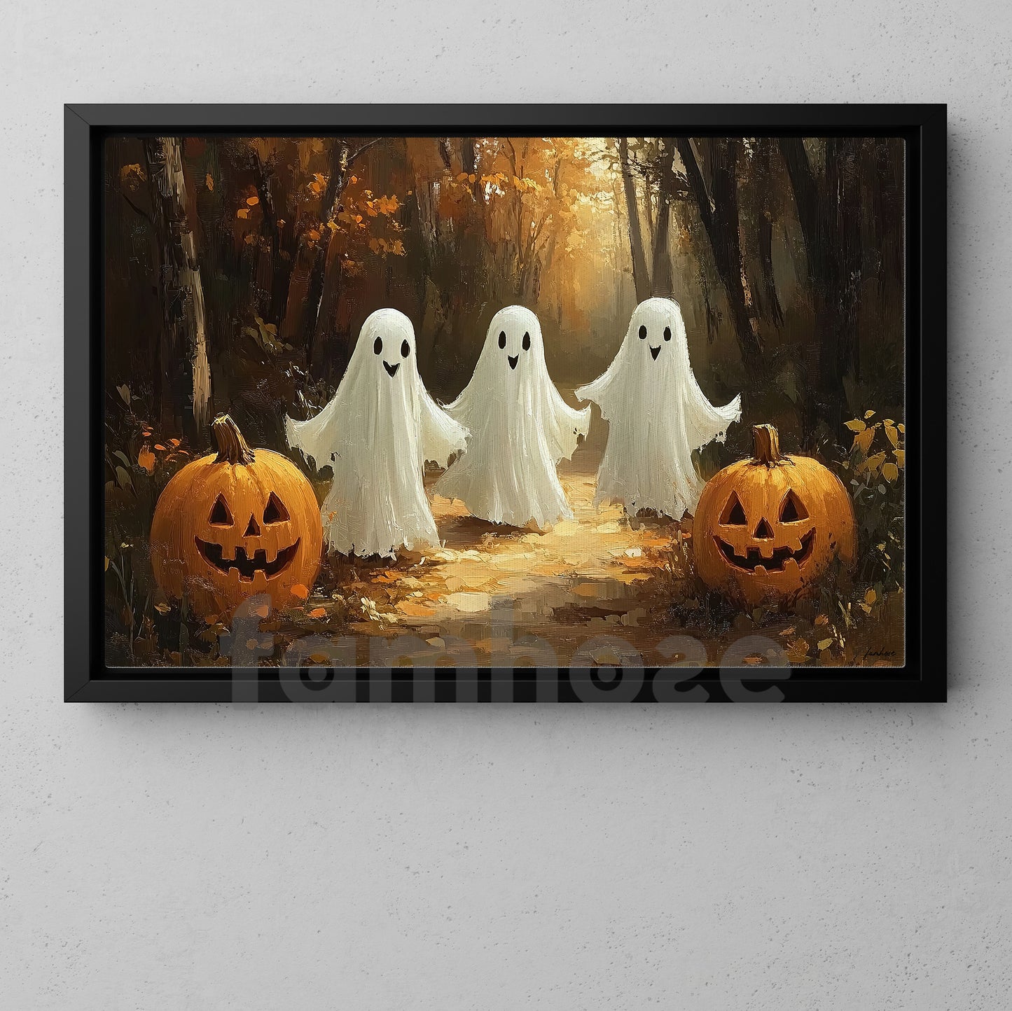 Halloween Three Ghost Canvas Painting, The Boo Crew Is Here Spooky Season Wall Art Decor, Halloween Poster Gift For Ghost Lover