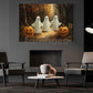 Halloween Three Ghost Canvas Painting, The Boo Crew Is Here Spooky Season Wall Art Decor, Halloween Poster Gift For Ghost Lover