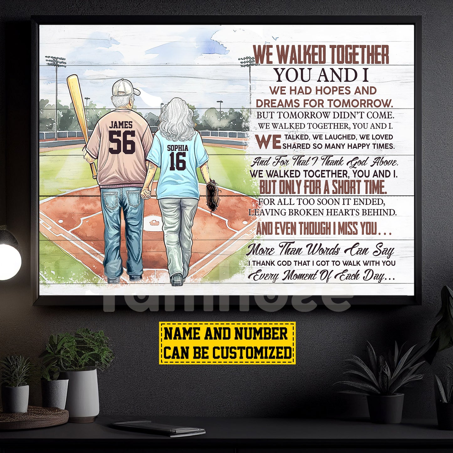 Personalized Baseball Couple Old Canvas Painting, We Walked Together You And I Romantic Quotes Wall Art Decor, Poster Valentine's Day Gift For Baseball-Loving Couple