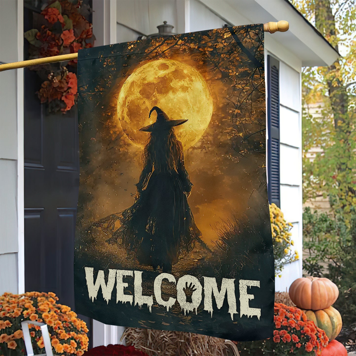 A Witch's Journey, Halloween Garden Flag & House Flag, Witch Outdoor Decor, Spooky Yard Decor Gift For Witch Lovers