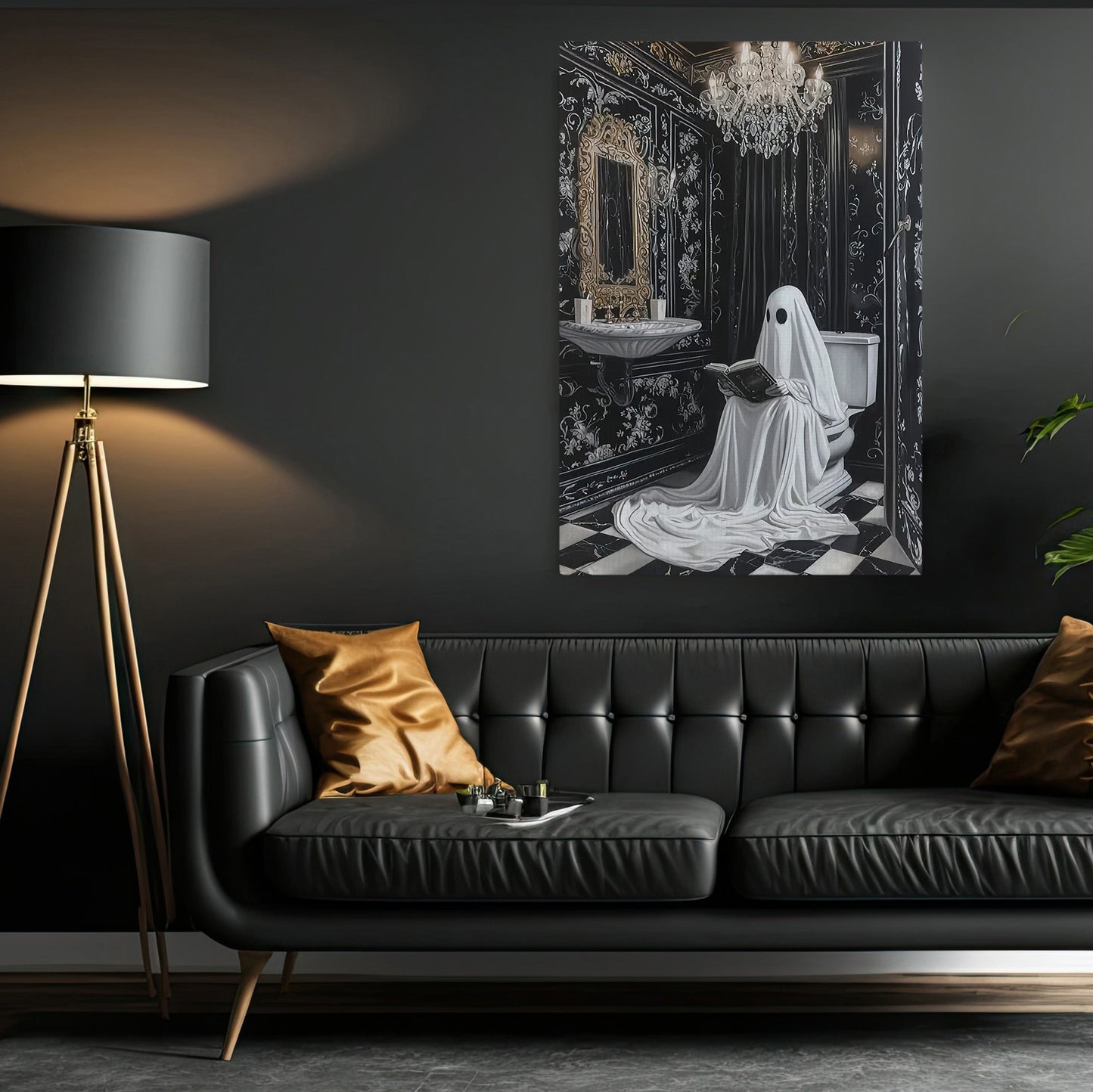 A Ghostly Reading Room, Ghost Canvas Painting, Spooky Season Wall Art Decor, Halloween Poster Gift For Ghost Lovers