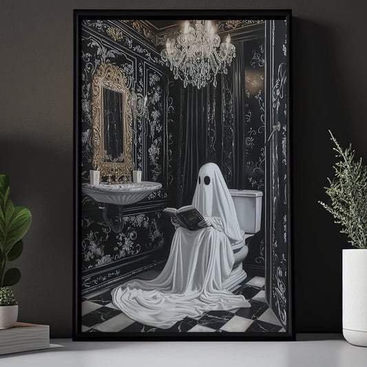 A Ghostly Reading Room, Ghost Canvas Painting, Spooky Season Wall Art Decor, Halloween Poster Gift For Ghost Lovers