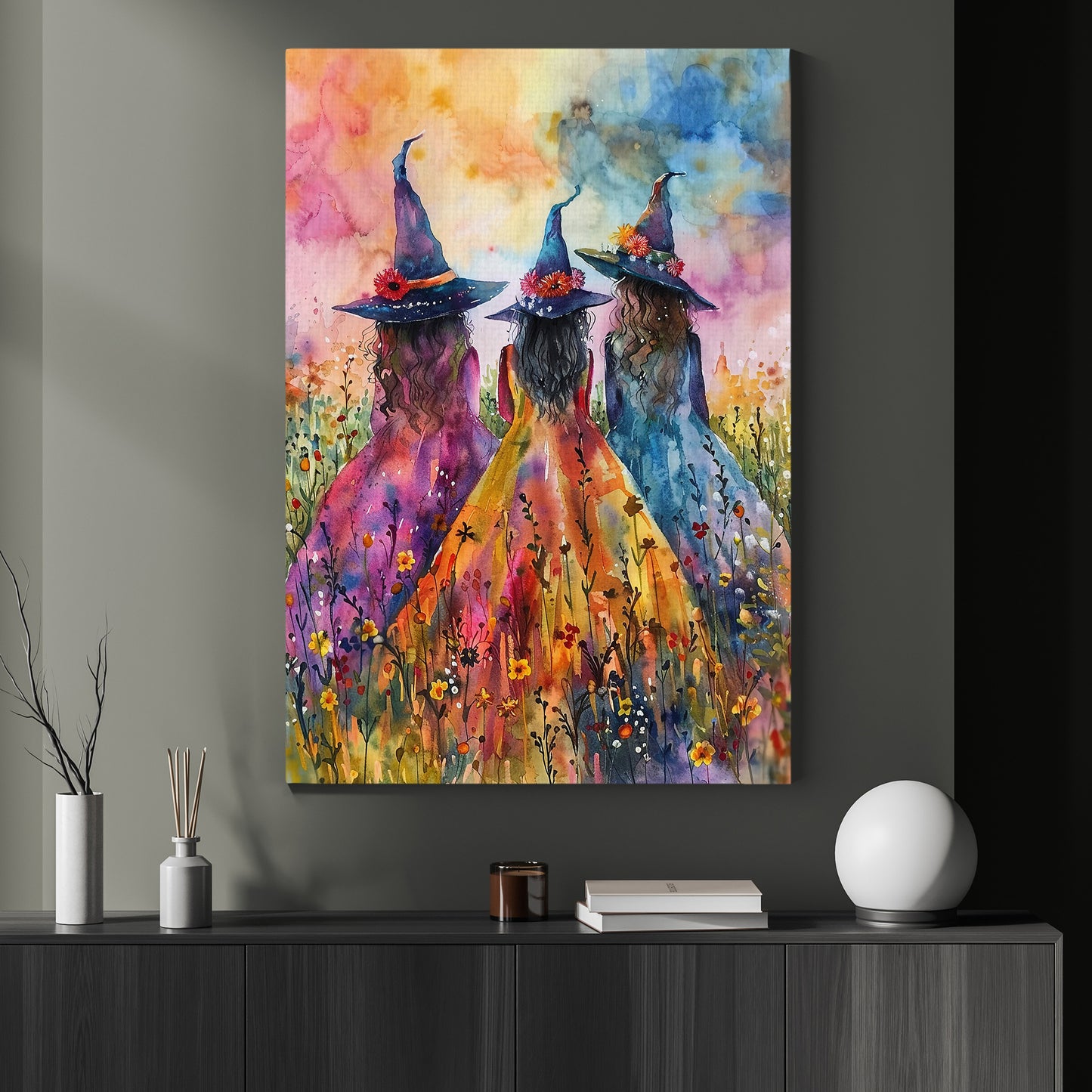 Gathering Of The Witches, Witches Canvas Painting, Spooky Season Wall Art Decor, Halloween Poster Gift For Witch Lovers