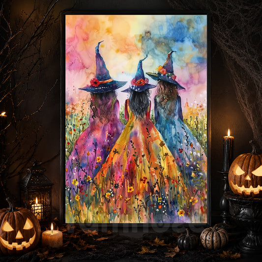 Gathering Of The Witches, Witches Canvas Painting, Spooky Season Wall Art Decor, Halloween Poster Gift For Witch Lovers